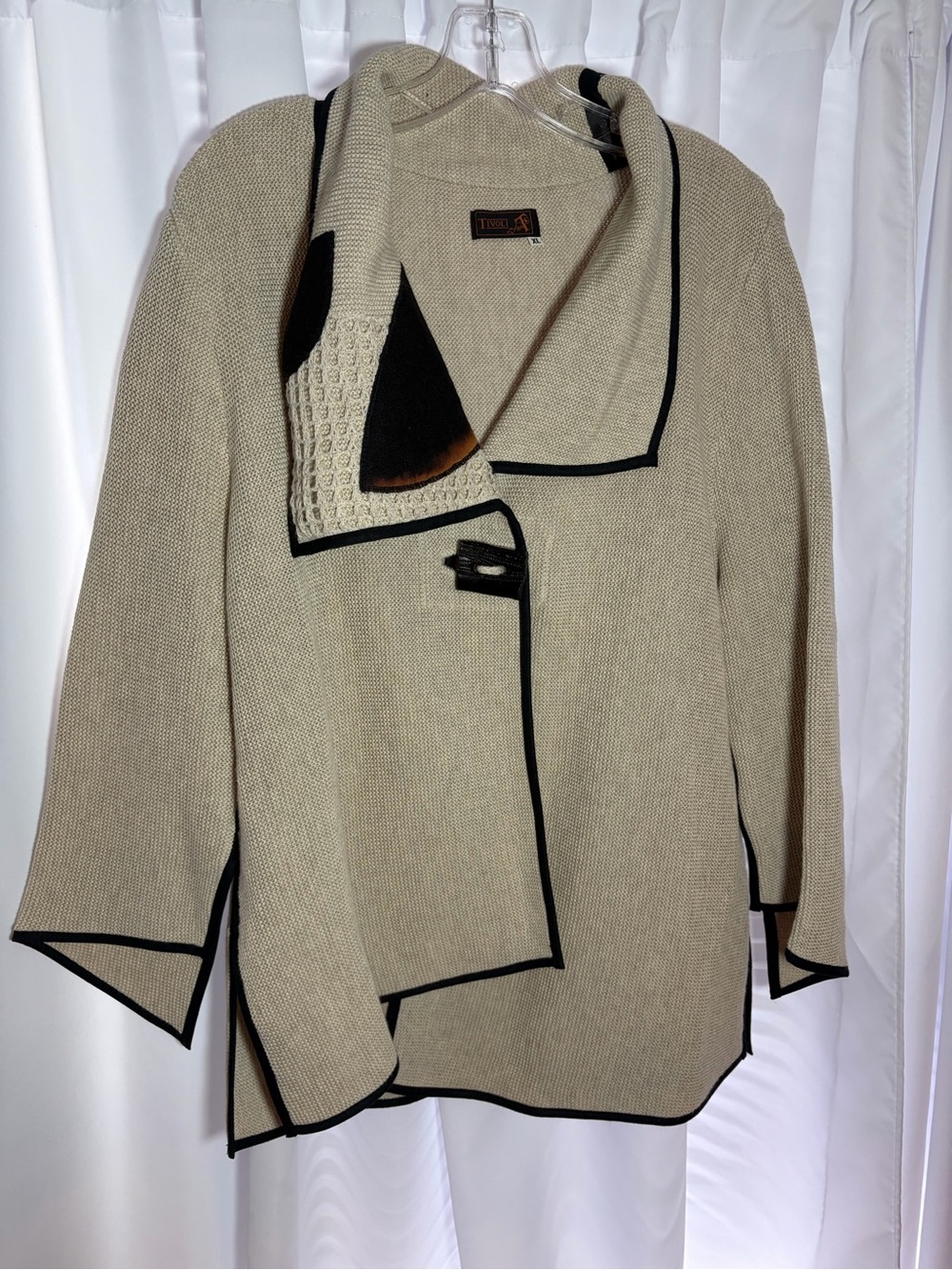 TIVOLI Beige Asymmetrical One Button Sweater/Jacket with Collar Sz XL